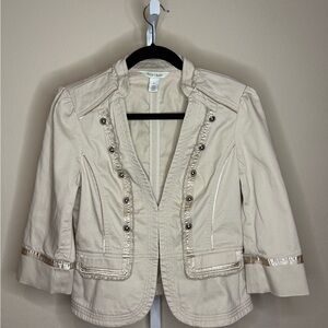 White House Black Market Cream Blazer with Gold Details